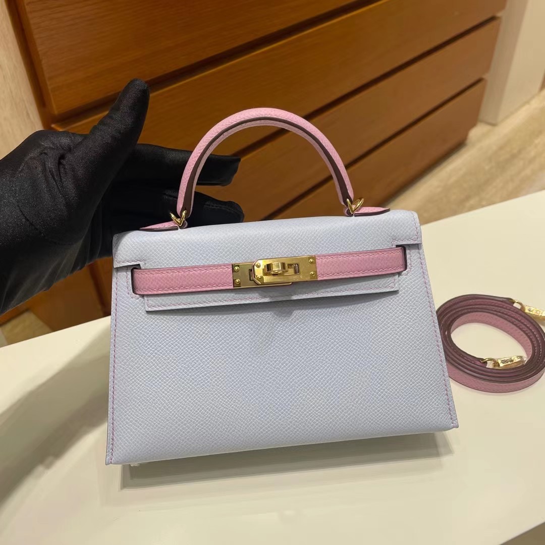 Singapore Hermes Kelly Mini II 2代 Epsom So T0 霧藍色/X9 錦葵紫金扣