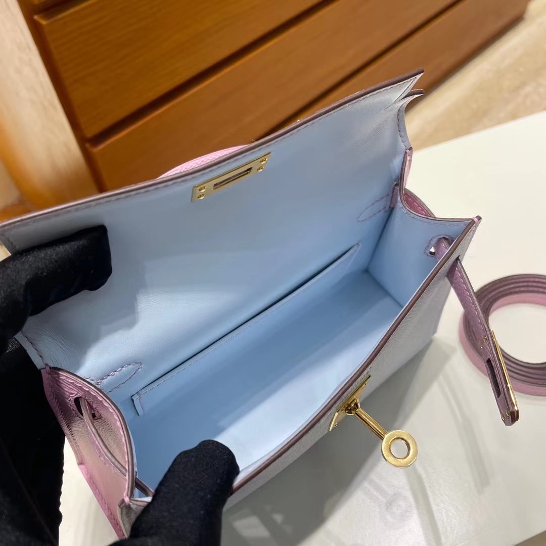 Singapore Hermes Kelly Mini II 2代 Epsom So T0 霧藍色/X9 錦葵紫金扣