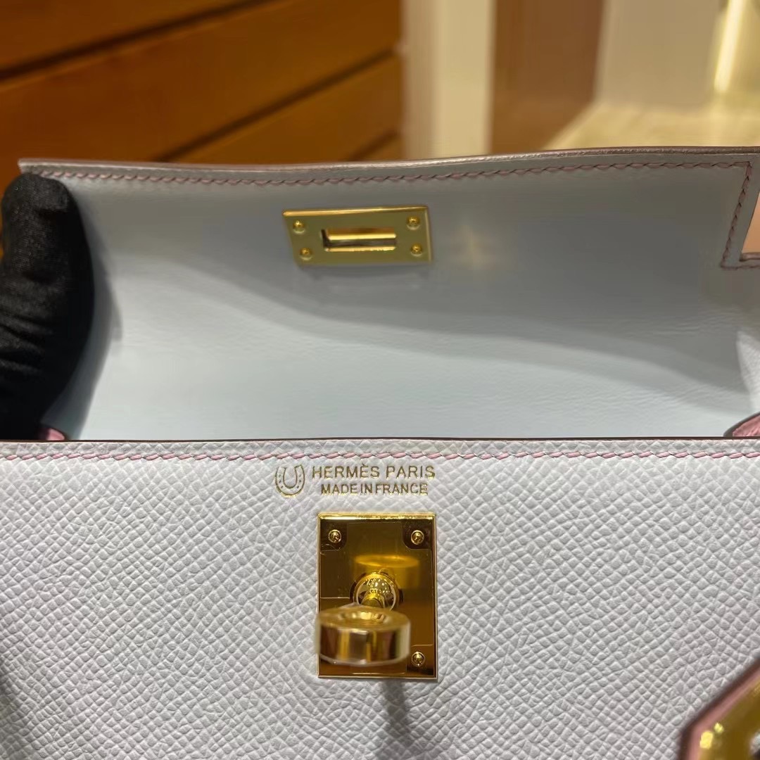 Singapore Hermes Kelly Mini II 2代 Epsom So T0 霧藍色/X9 錦葵紫金扣