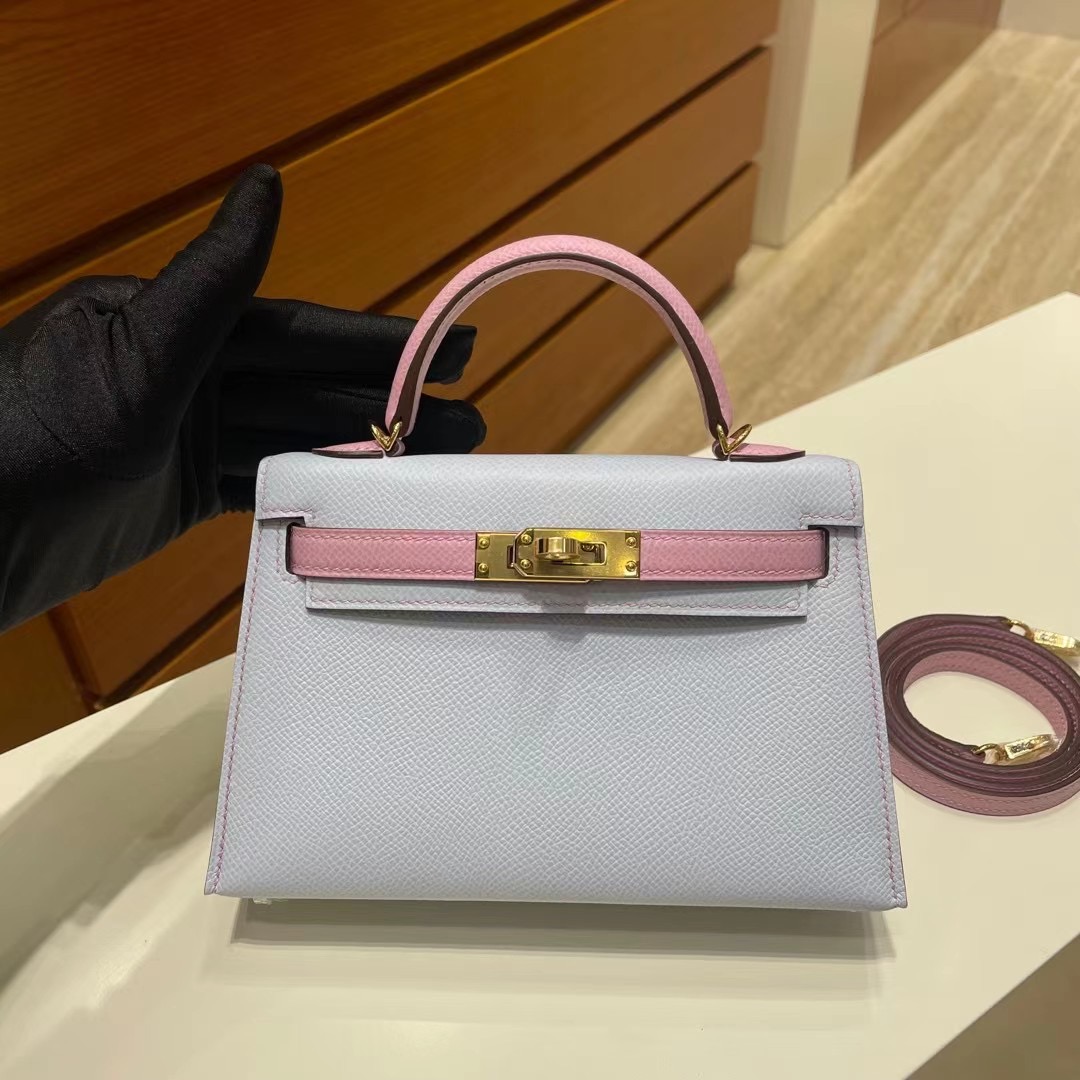 Singapore Hermes Kelly Mini II 2代 Epsom So T0 霧藍色/X9 錦葵紫金扣