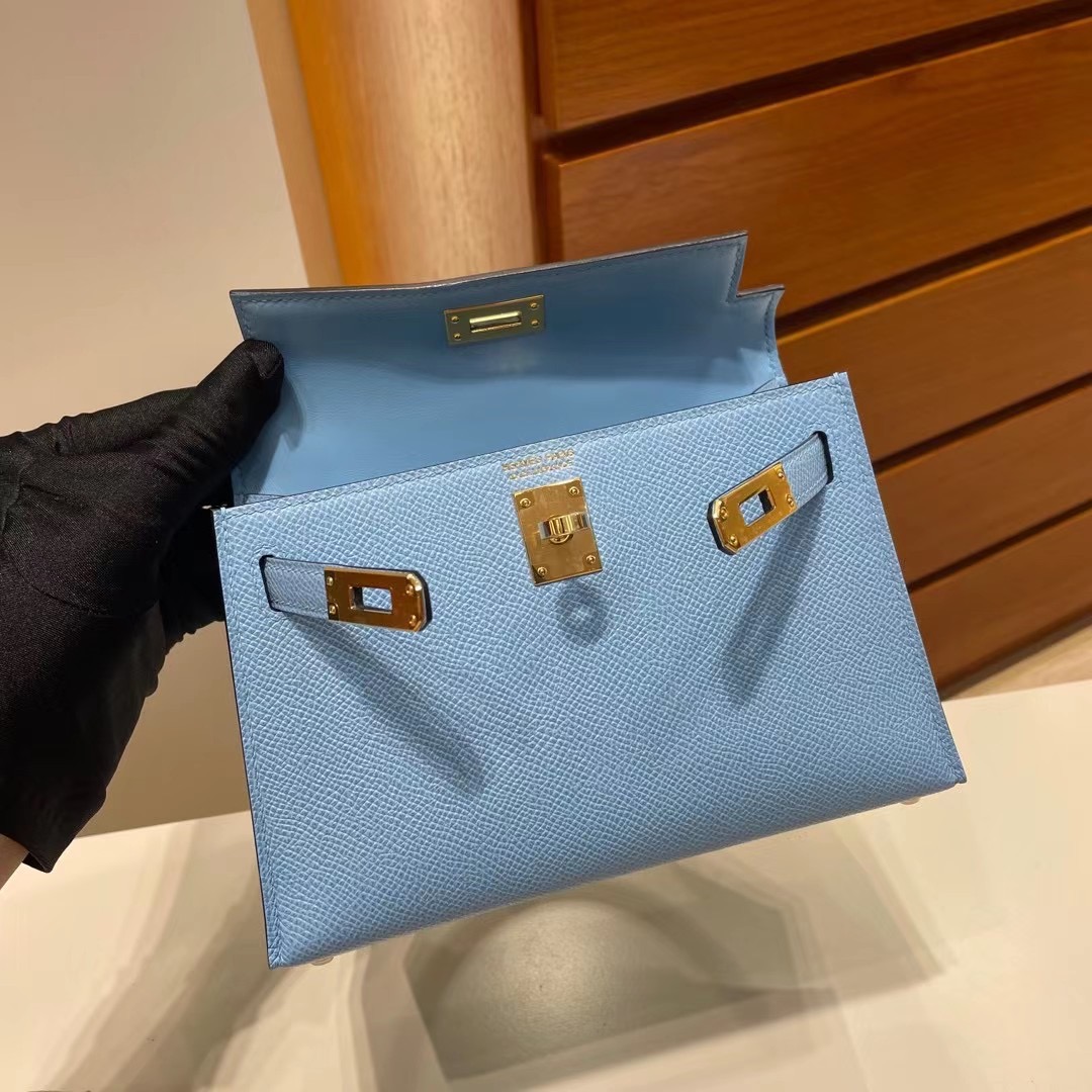 Singapore Hermes Kelly Mini II 2代 Epsom 7N Céleste 天藍色 金扣