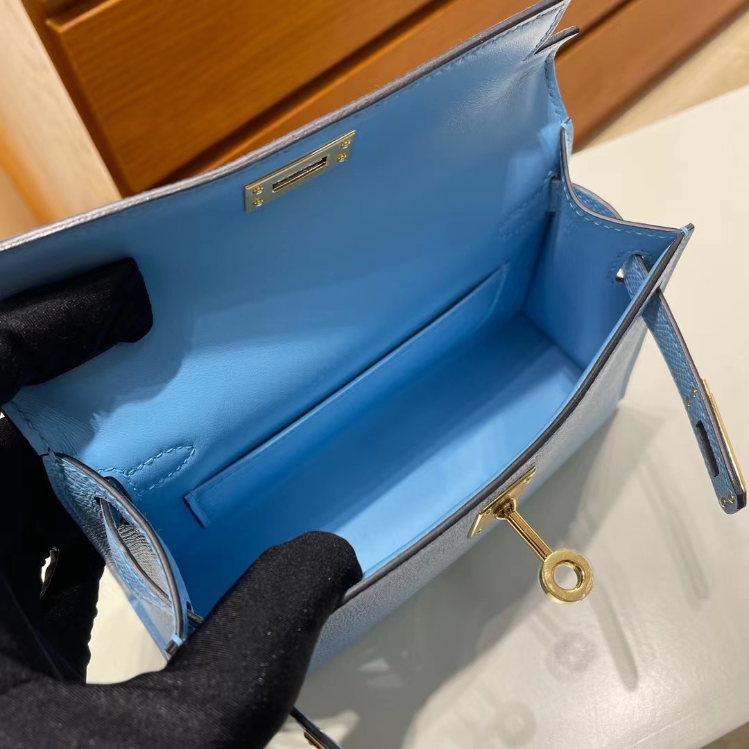 Singapore Hermes Kelly Mini II 2代 Epsom 7N Céleste 天藍色 金扣