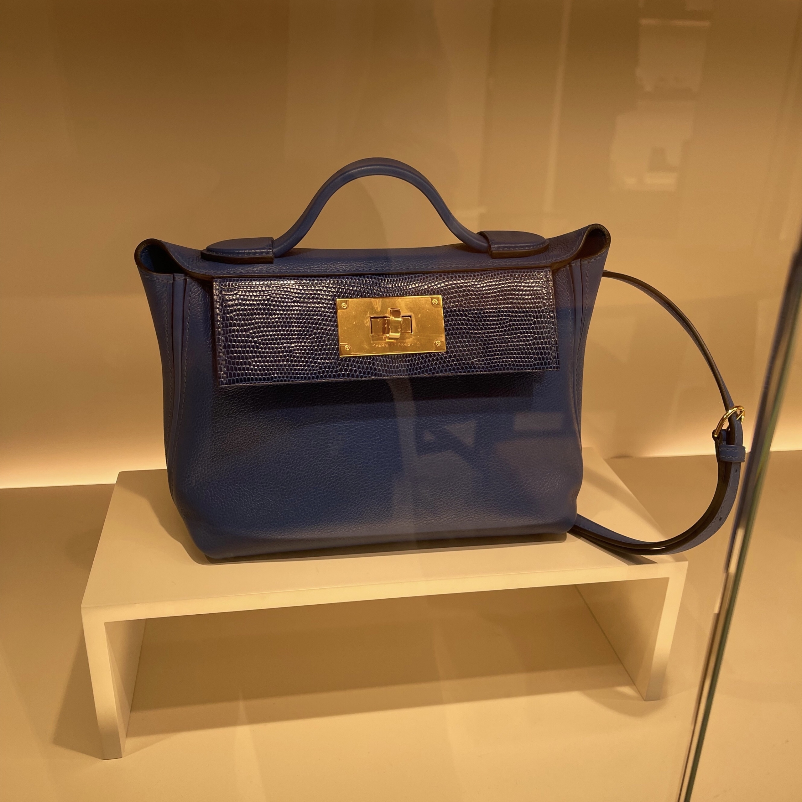愛馬仕中國網站包包 Hermes Mini 24/24 Evercolor+Lizard Bleu Saphir 寶石藍