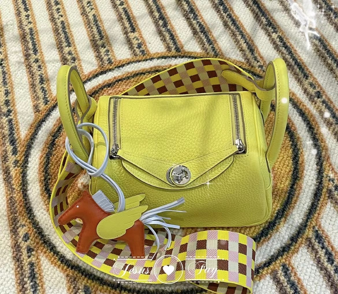 卡塔爾愛馬仕 Hermes Mini Lindy Taurillon Clemence 拼編製肩帶 9R Lime