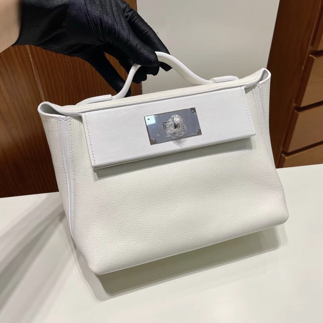 Saudi Arabia Hermes kelly 24/24 Mini Evercolor+Swift 01 Blanc 白色 銀扣