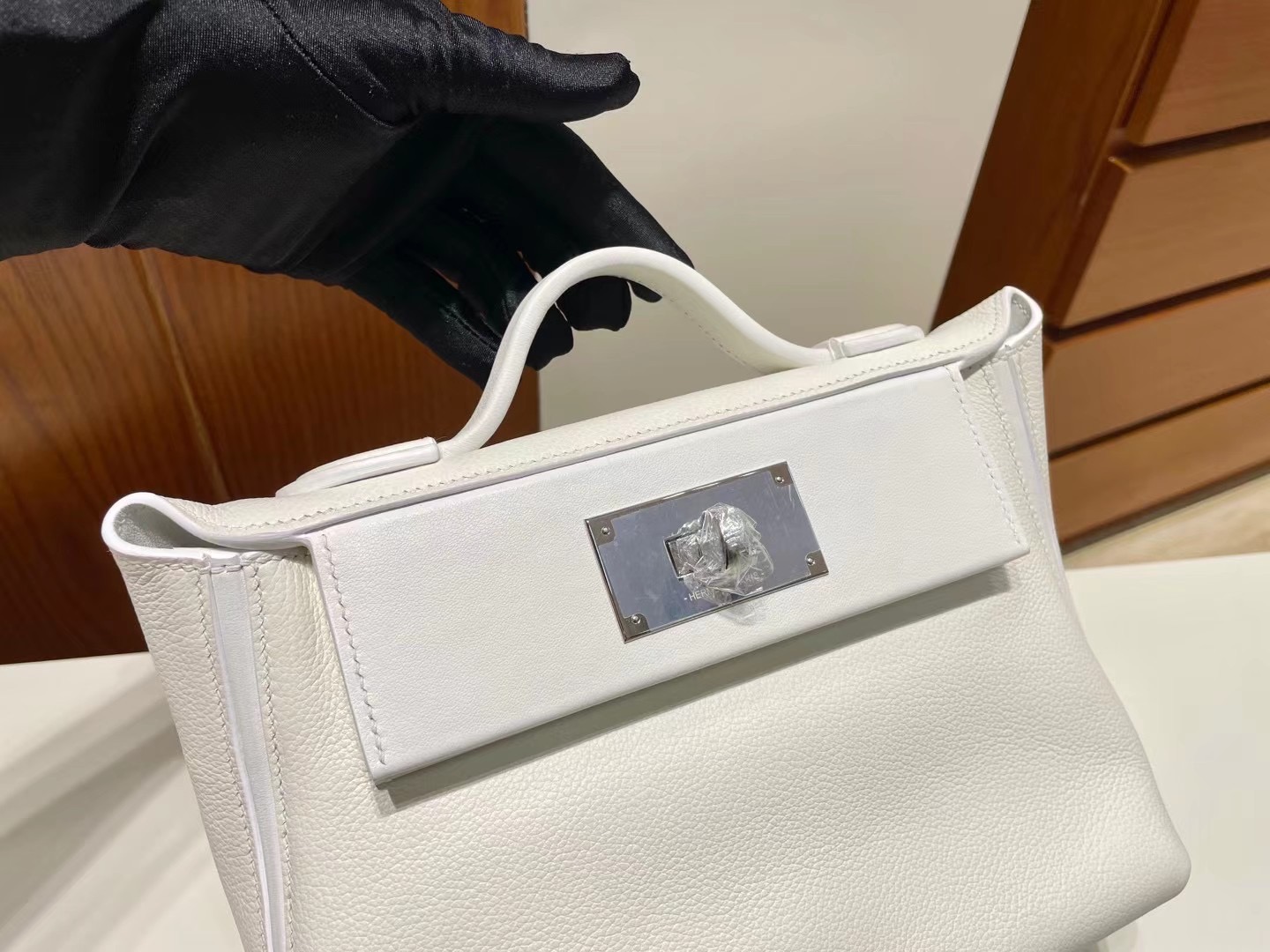 Saudi Arabia Hermes kelly 24/24 Mini Evercolor+Swift 01 Blanc 白色 銀扣