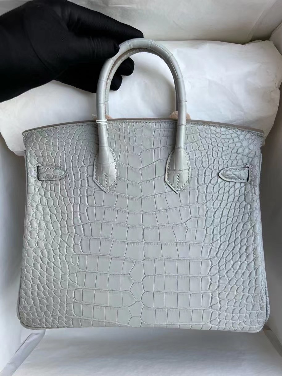 Saudi Arabia Hermes Birkin 25cm 80 珍珠灰霧面美洲鱷魚玫瑰金扣