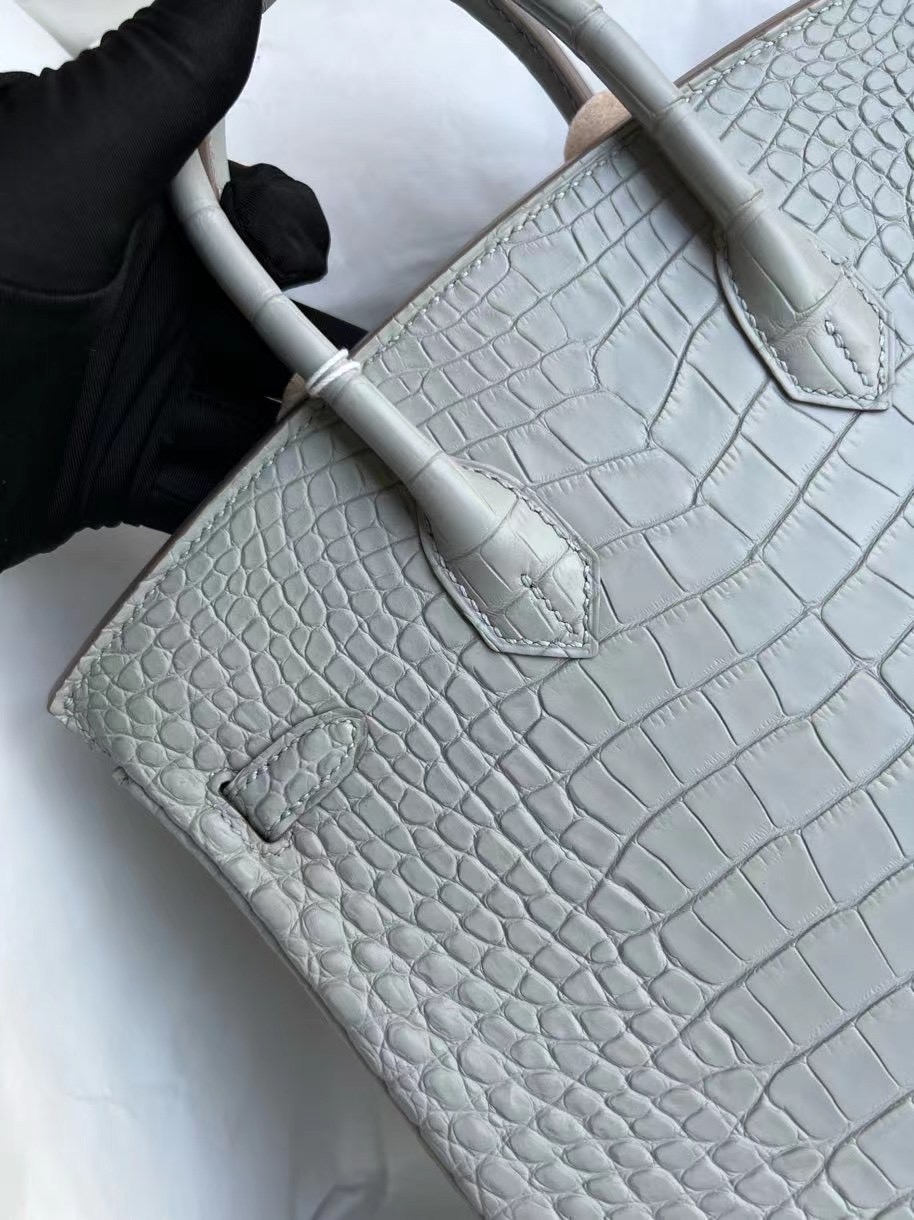 Saudi Arabia Hermes Birkin 25cm 80 珍珠灰霧面美洲鱷魚玫瑰金扣