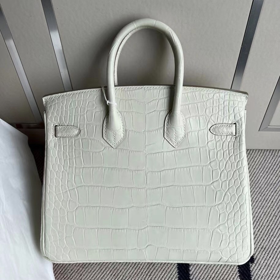 Bahrain Hermes Birkin 25cm 8L Beton 冰川白 霧面美洲鱷魚 金扣