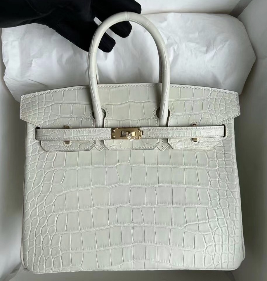 Bahrain Hermes Birkin 25cm 8L Beton 冰川白 霧面美洲鱷魚 金扣