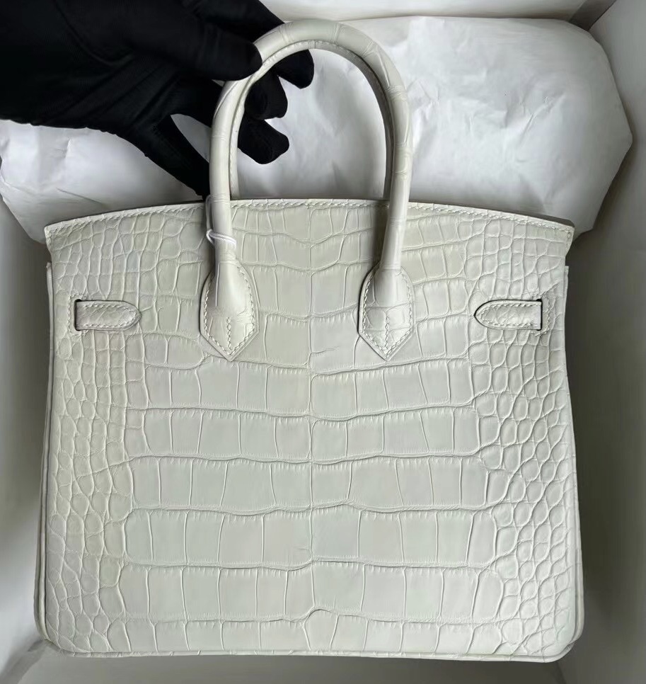 Bahrain Hermes Birkin 25cm 8L Beton 冰川白 霧面美洲鱷魚 金扣