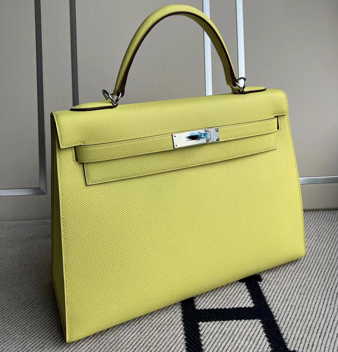 愛馬仕凱莉包32 價格 Hermes Kelly 32cm Epsom 9R Lime 檸檬黃 銀扣