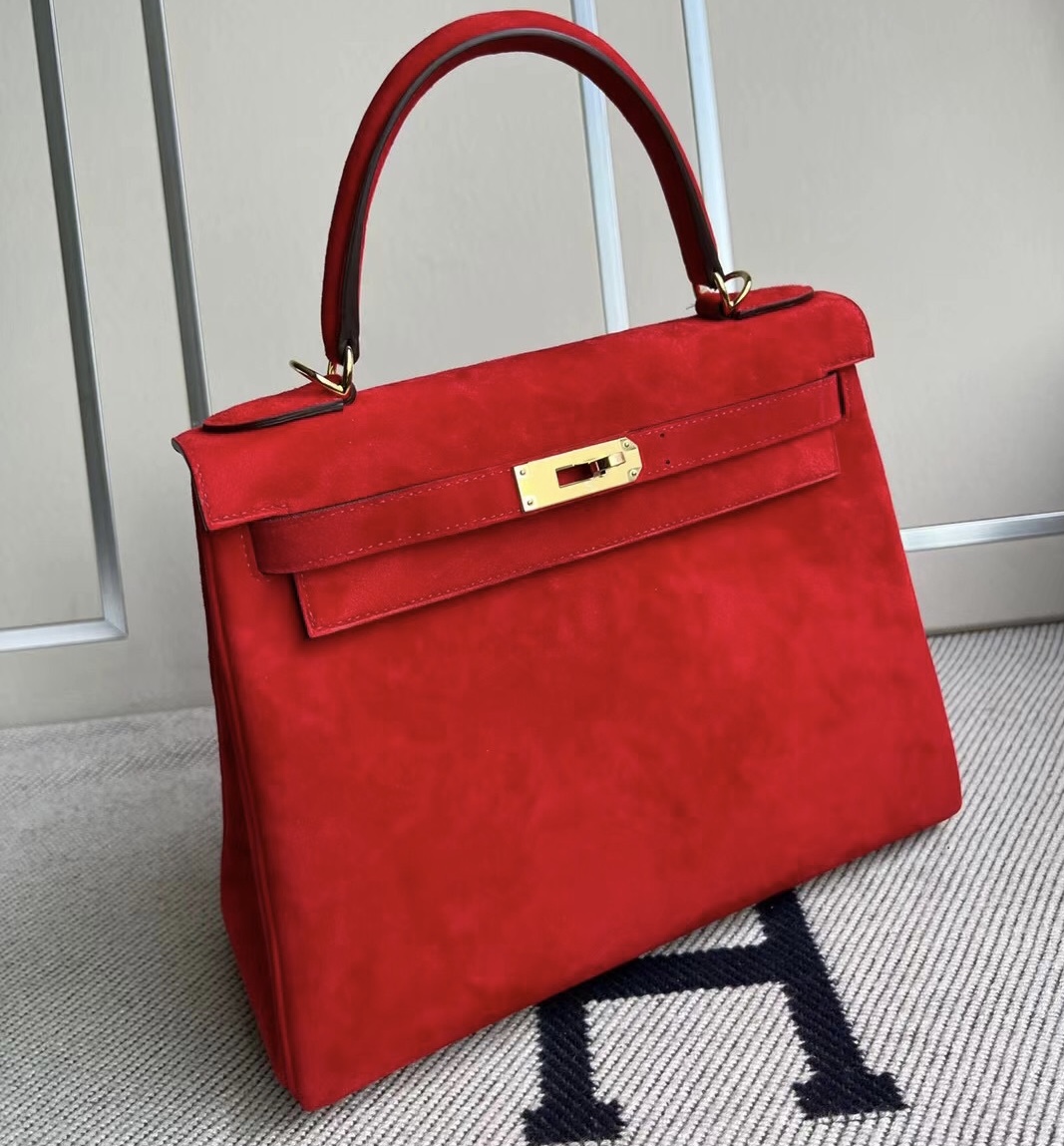 愛馬仕凱莉包28價格 Hermes Kelly 28 Doblis Suede 麂皮 S3 Rose de coeur心紅色金扣