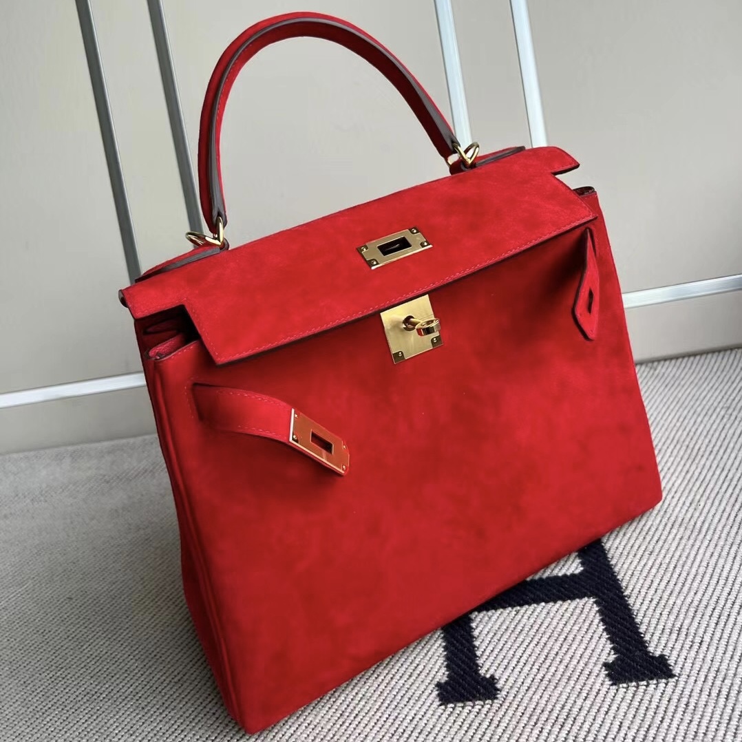 愛馬仕凱莉包28價格 Hermes Kelly 28 Doblis Suede 麂皮 S3 Rose de coeur心紅色金扣