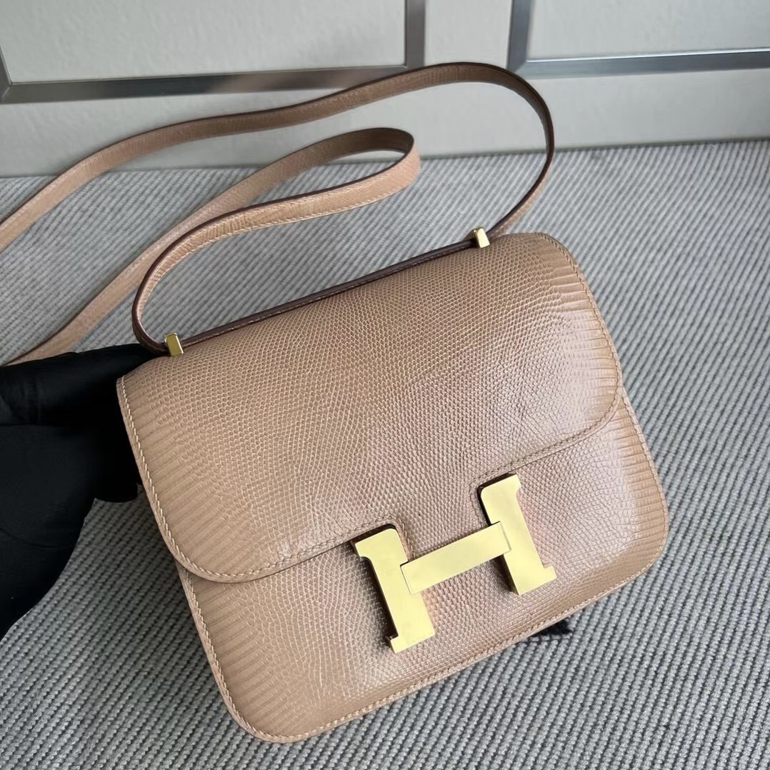 阿聯酋 UAE Hermes Constance 18 Lizard 原裝蜥蜴皮 14 beige 杏色金扣