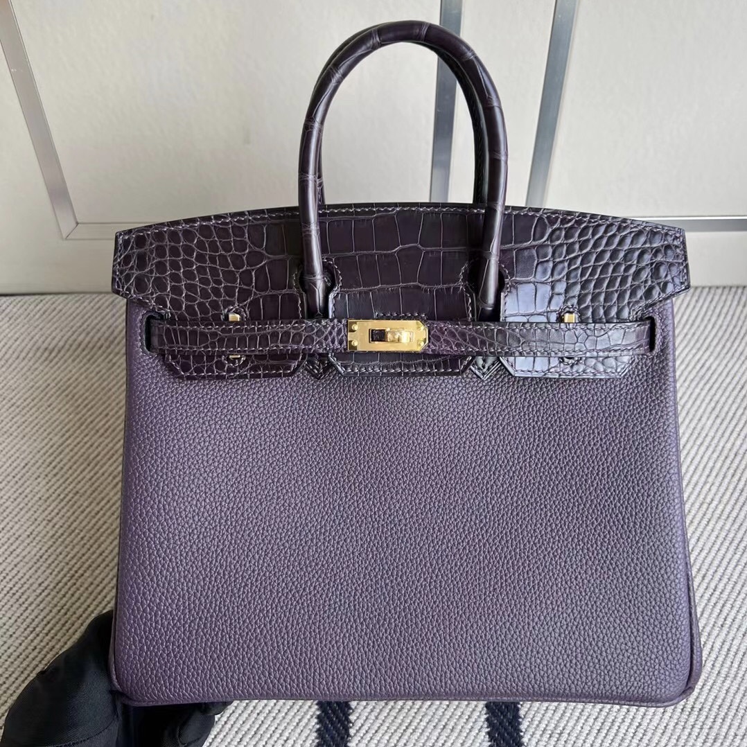 新加坡愛馬仕旗艦店 Hermes Birkin 25 Touch Togo美洲鱷魚59 Raisin葡萄紫