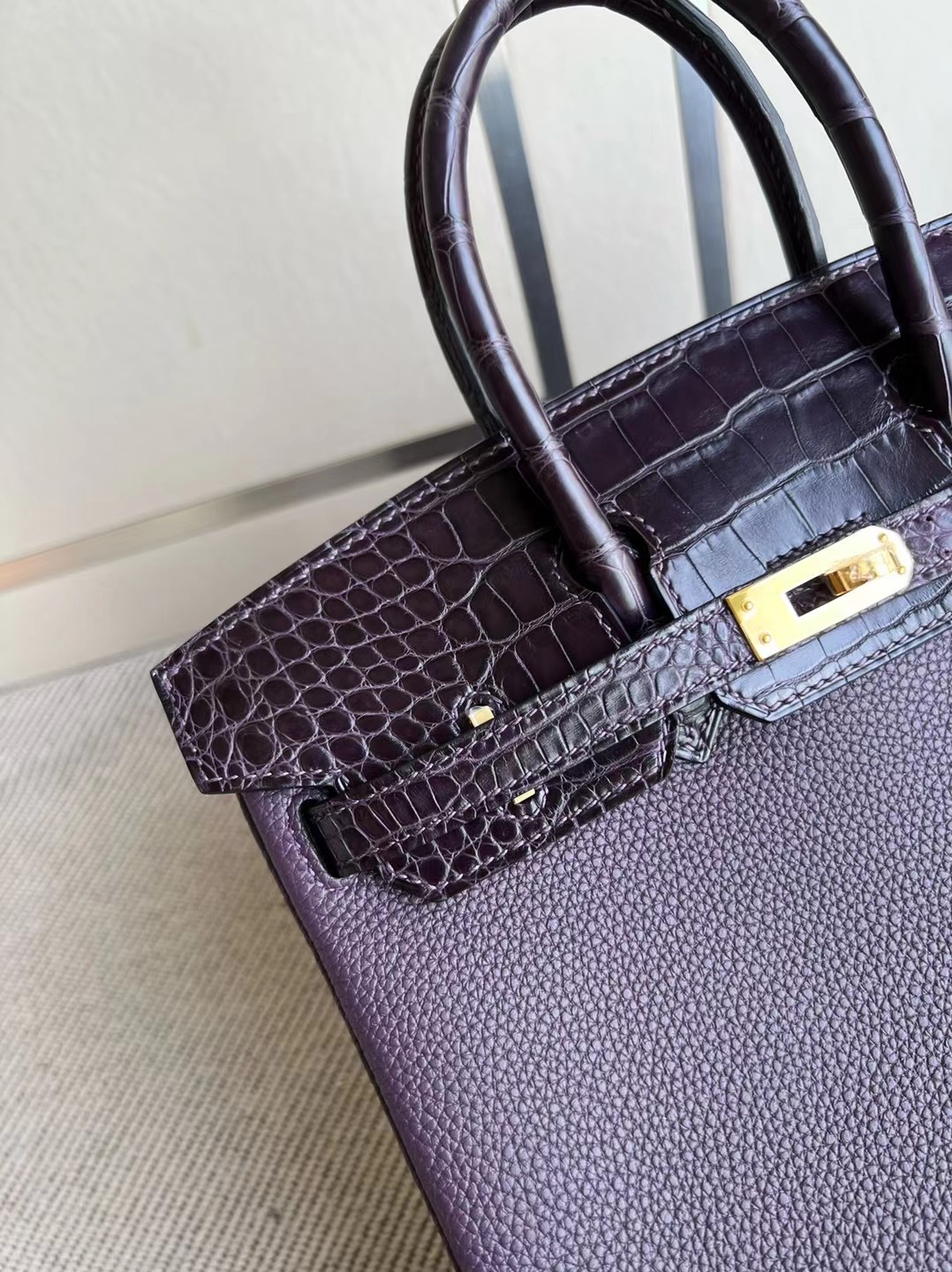 新加坡愛馬仕旗艦店 Hermes Birkin 25 Touch Togo美洲鱷魚59 Raisin葡萄紫