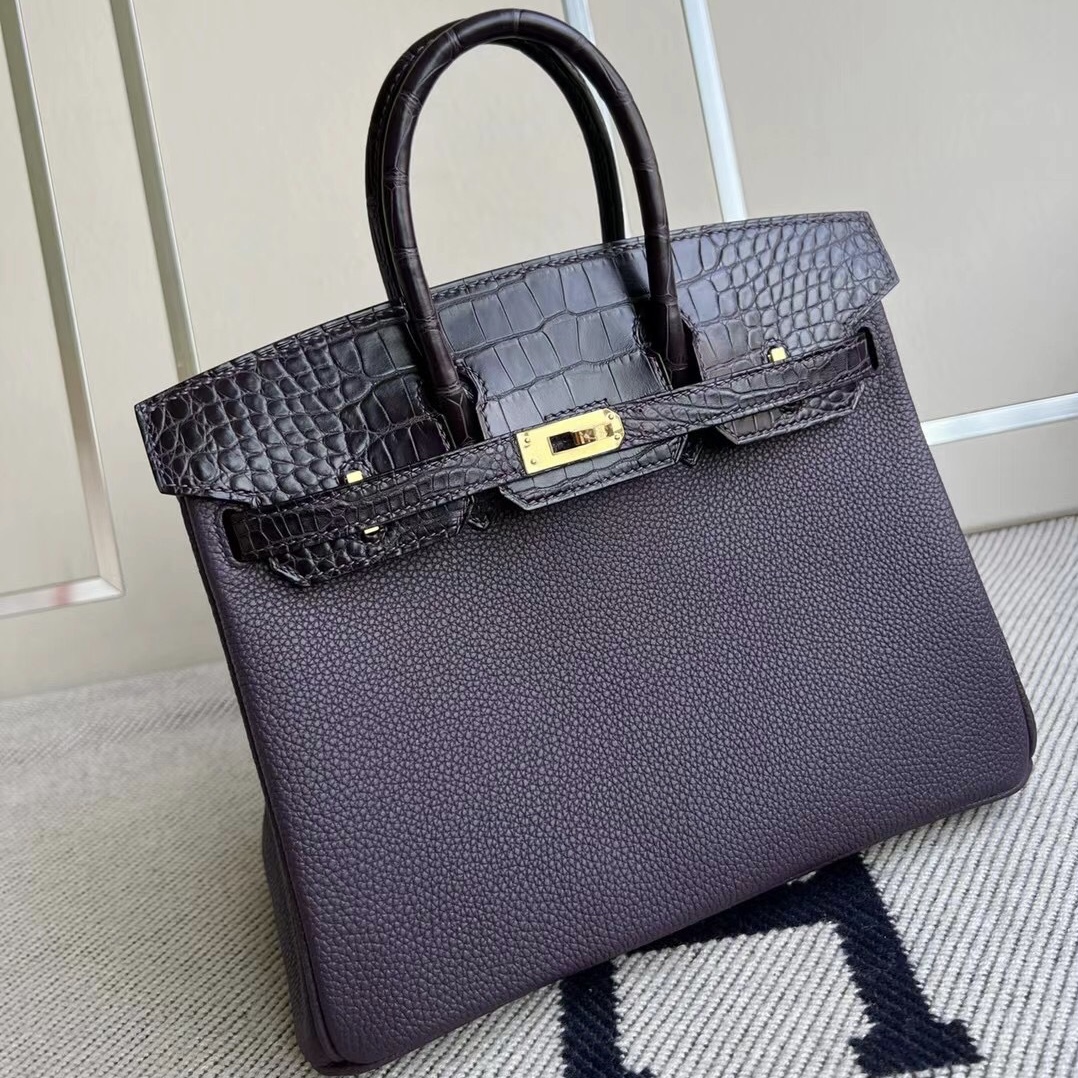 新加坡愛馬仕旗艦店 Hermes Birkin 25 Touch Togo美洲鱷魚59 Raisin葡萄紫