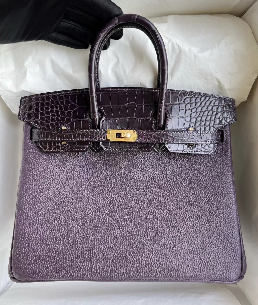 新加坡愛馬仕旗艦店 Hermes Birkin 25 Touch Togo美洲鱷魚59 Raisin葡萄紫