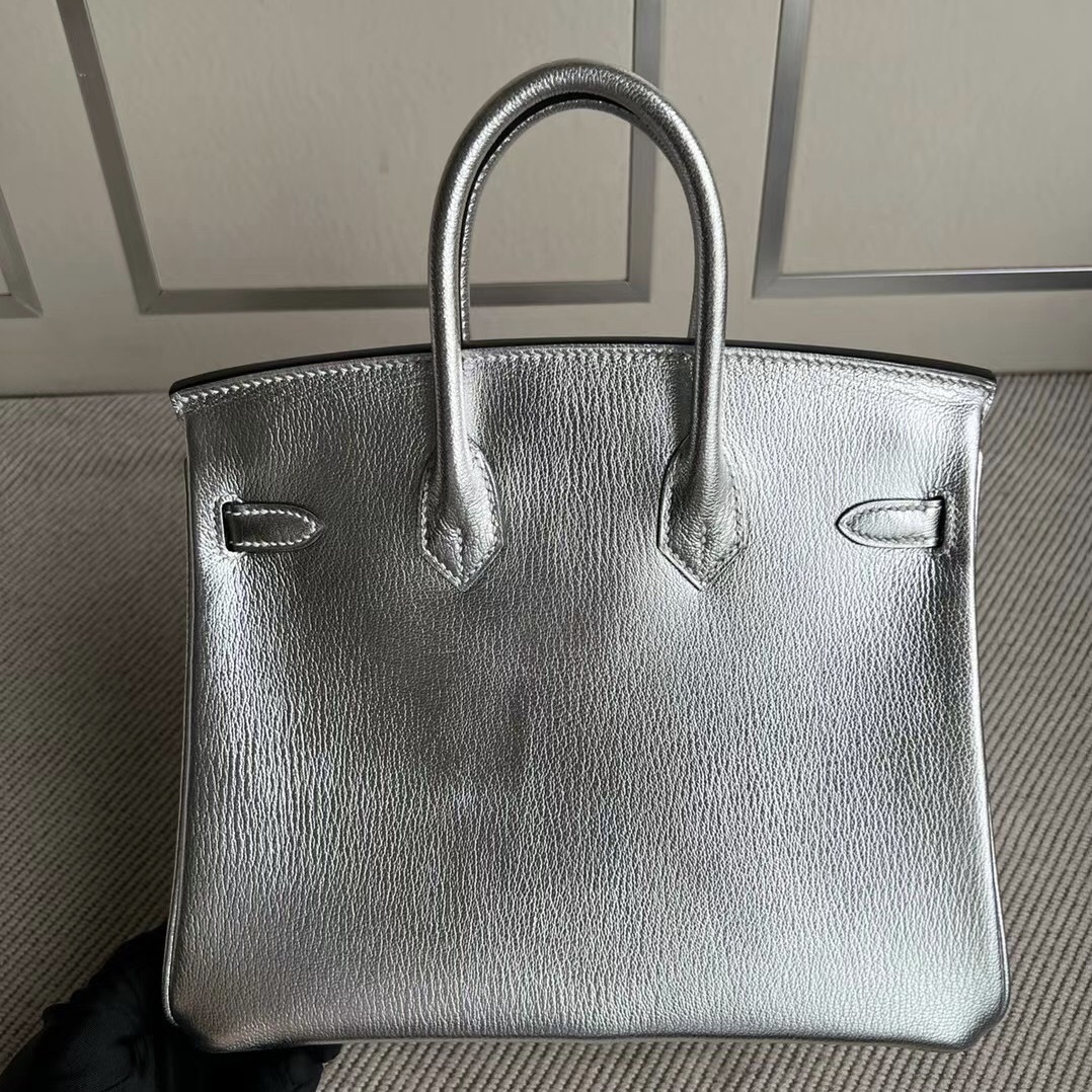 新加坡愛馬仕包包網站 Hermes Birkin 25 Chevre 山羊皮 銀色內拼 黑色銀扣