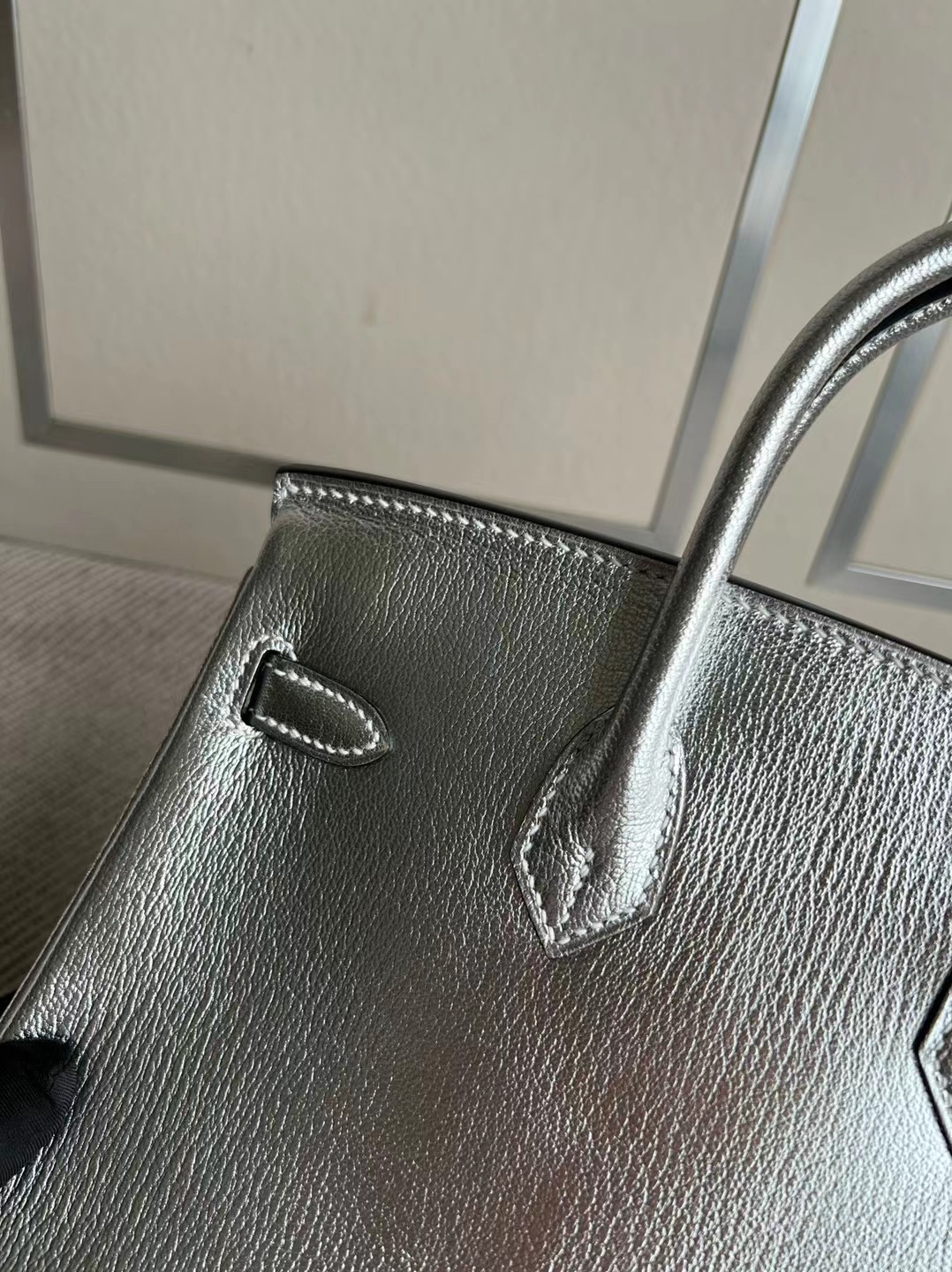 新加坡愛馬仕包包網站 Hermes Birkin 25 Chevre 山羊皮 銀色內拼 黑色銀扣