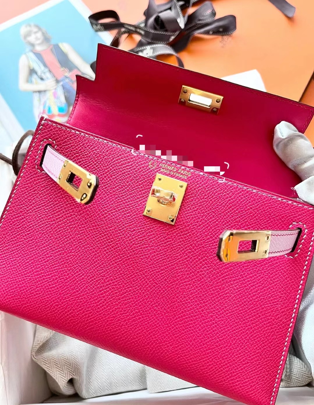 Hong Kong Hermes Kelly Mini II 2代 Epsom I6極致粉/X9 錦葵紫金扣