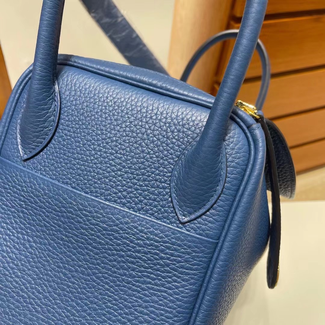 新加坡愛馬仕女王 Hermes Lindy 30 Taurillon Clemence S4 Deep Blue深邃藍金扣