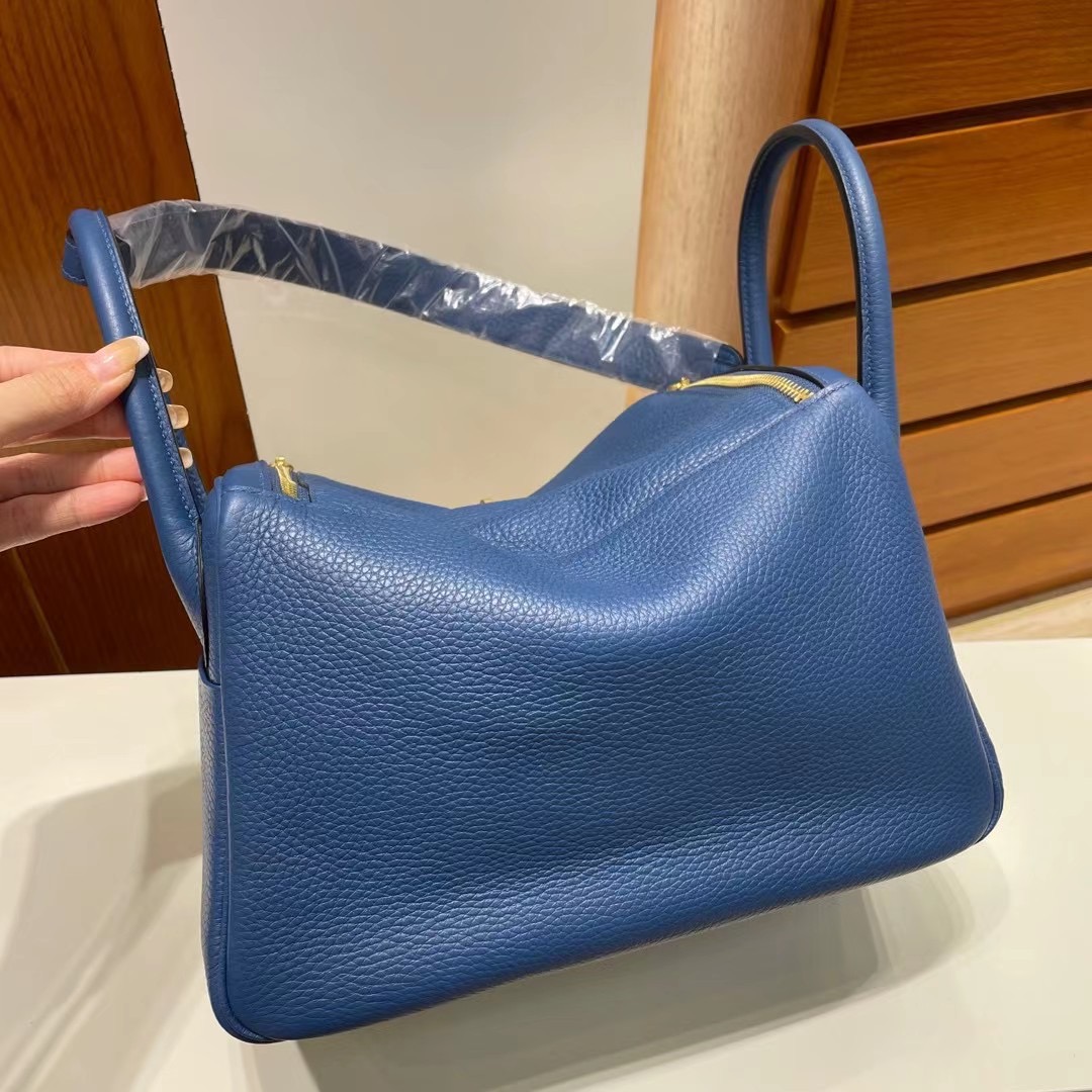 新加坡愛馬仕女王 Hermes Lindy 30 Taurillon Clemence S4 Deep Blue深邃藍金扣