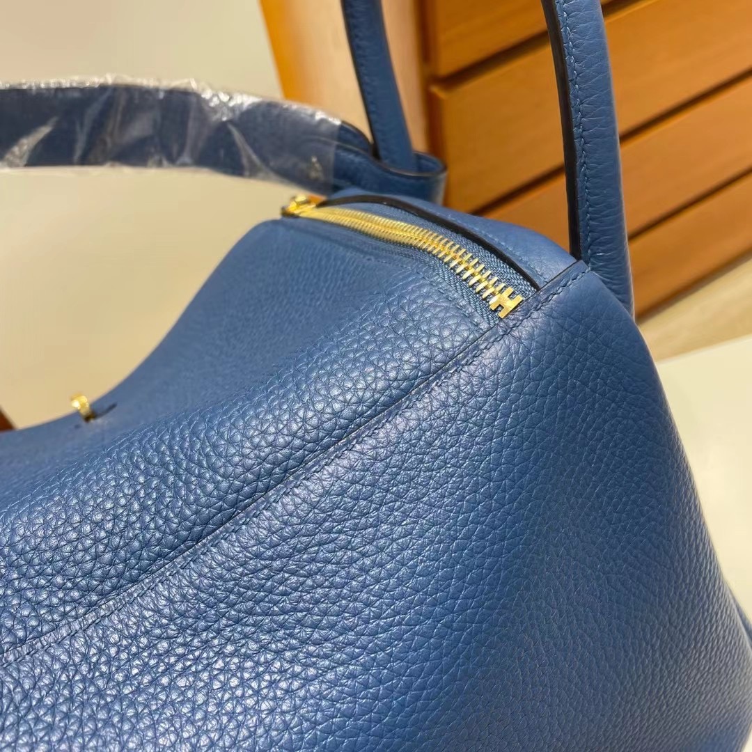 新加坡愛馬仕女王 Hermes Lindy 30 Taurillon Clemence S4 Deep Blue深邃藍金扣