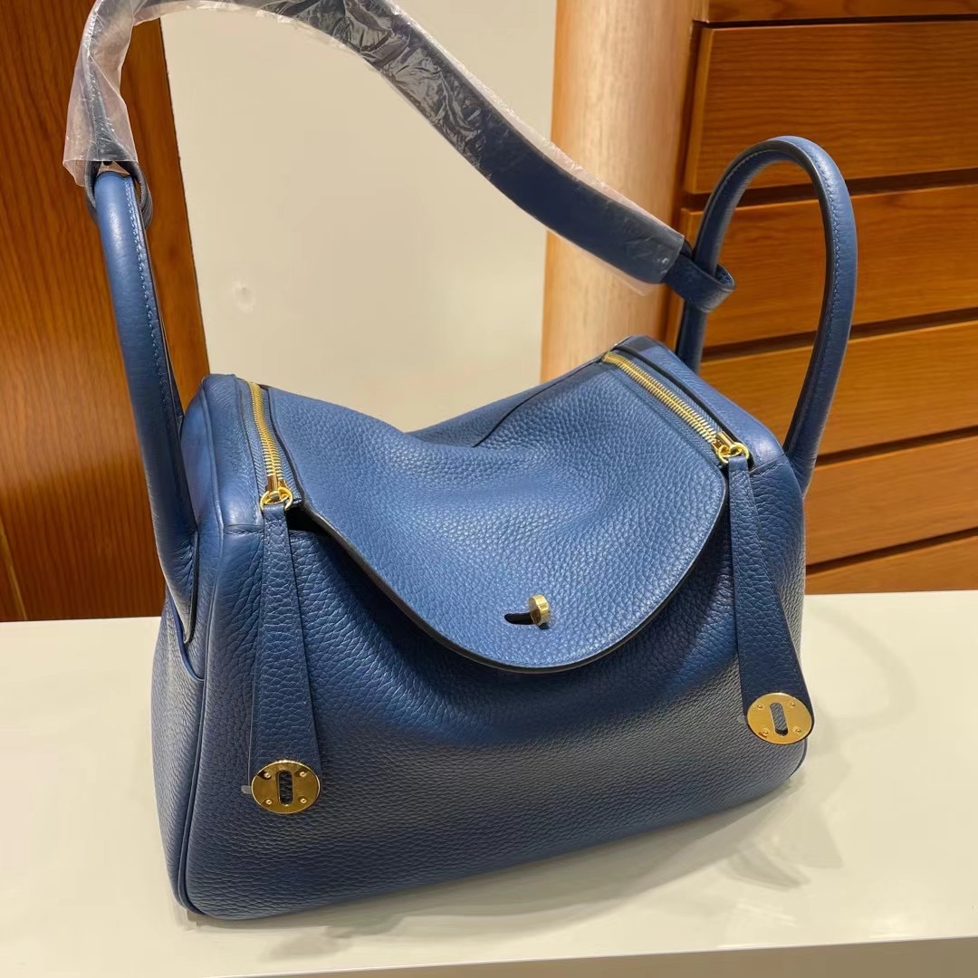 新加坡愛馬仕女王 Hermes Lindy 30 Taurillon Clemence S4 Deep Blue深邃藍金扣