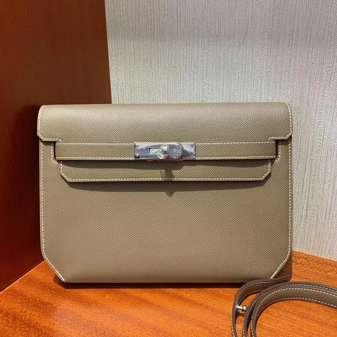 新加坡愛馬仕網站 Hermes price Kelly depeches 25 Epsom Etoupe 大象灰 銀扣