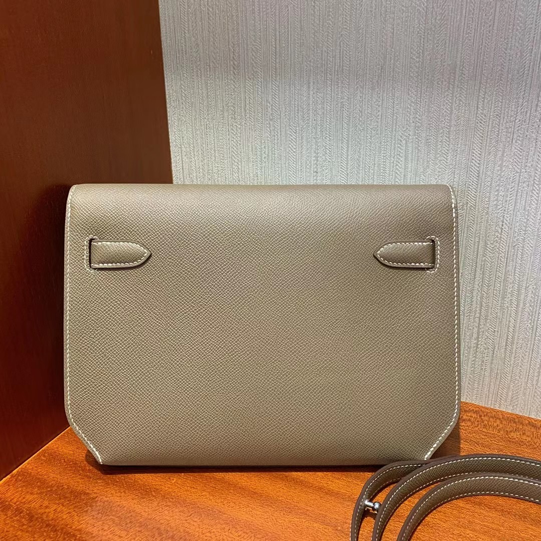 新加坡愛馬仕網站 Hermes price Kelly depeches 25 Epsom Etoupe 大象灰 銀扣