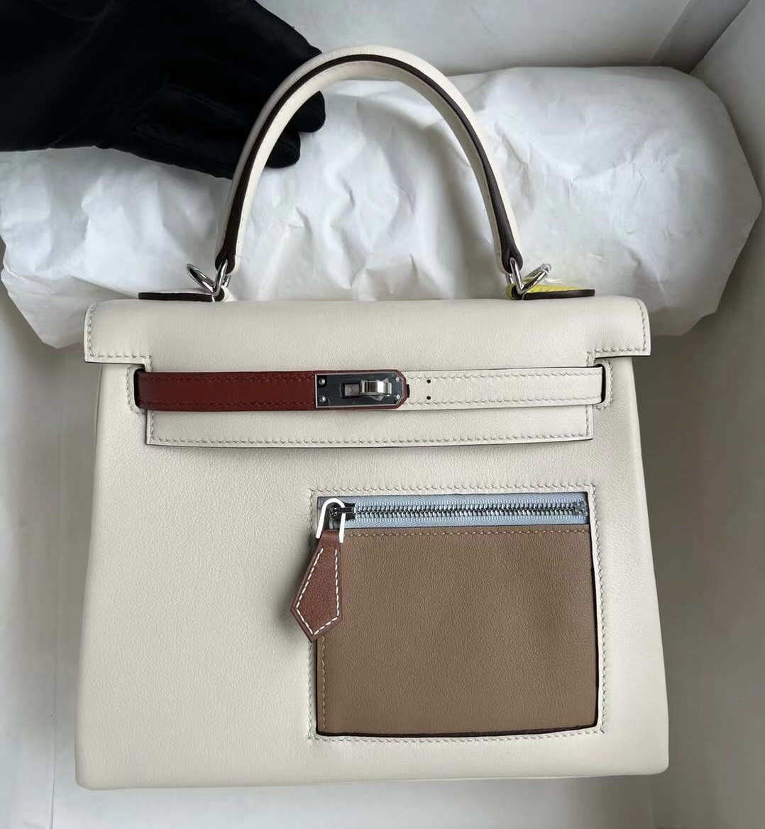 香港愛馬仕包價格 Hong Kong Hermes Kelly25 Colormatic口袋 i2 Nata奶油白銀扣