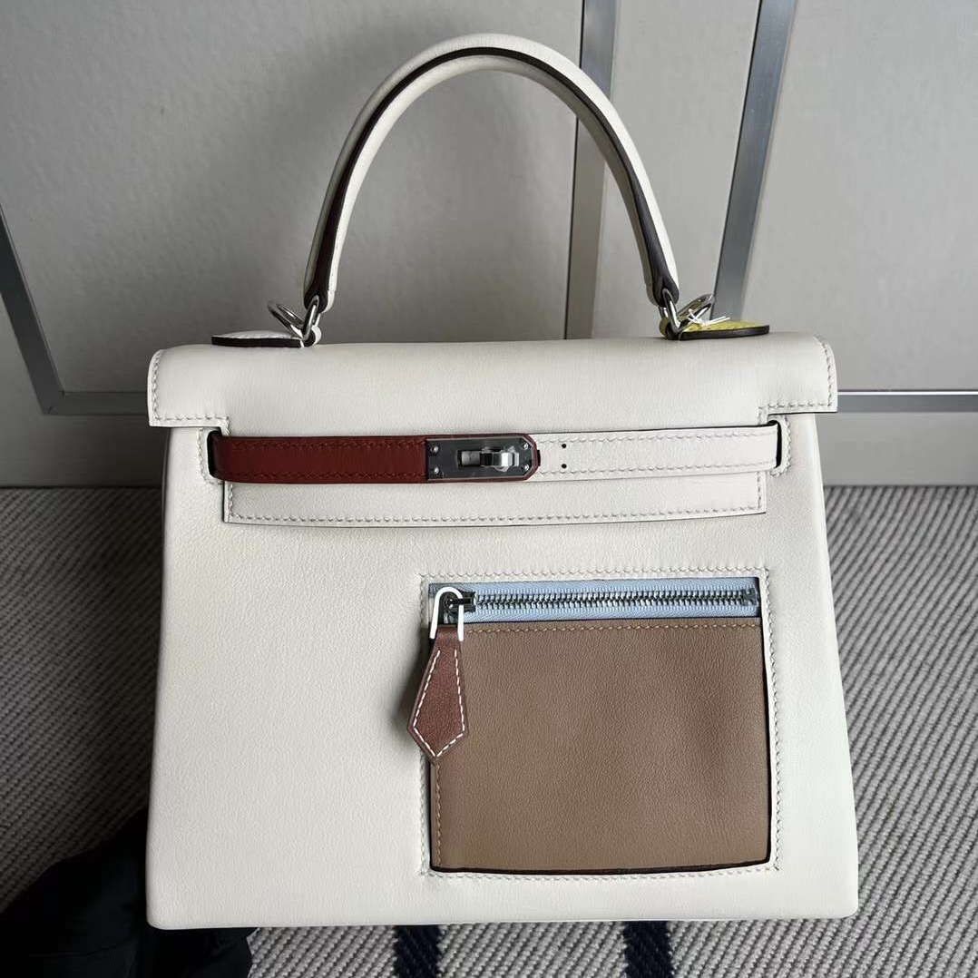 香港愛馬仕包價格 Hong Kong Hermes Kelly25 Colormatic口袋 i2 Nata奶油白銀扣