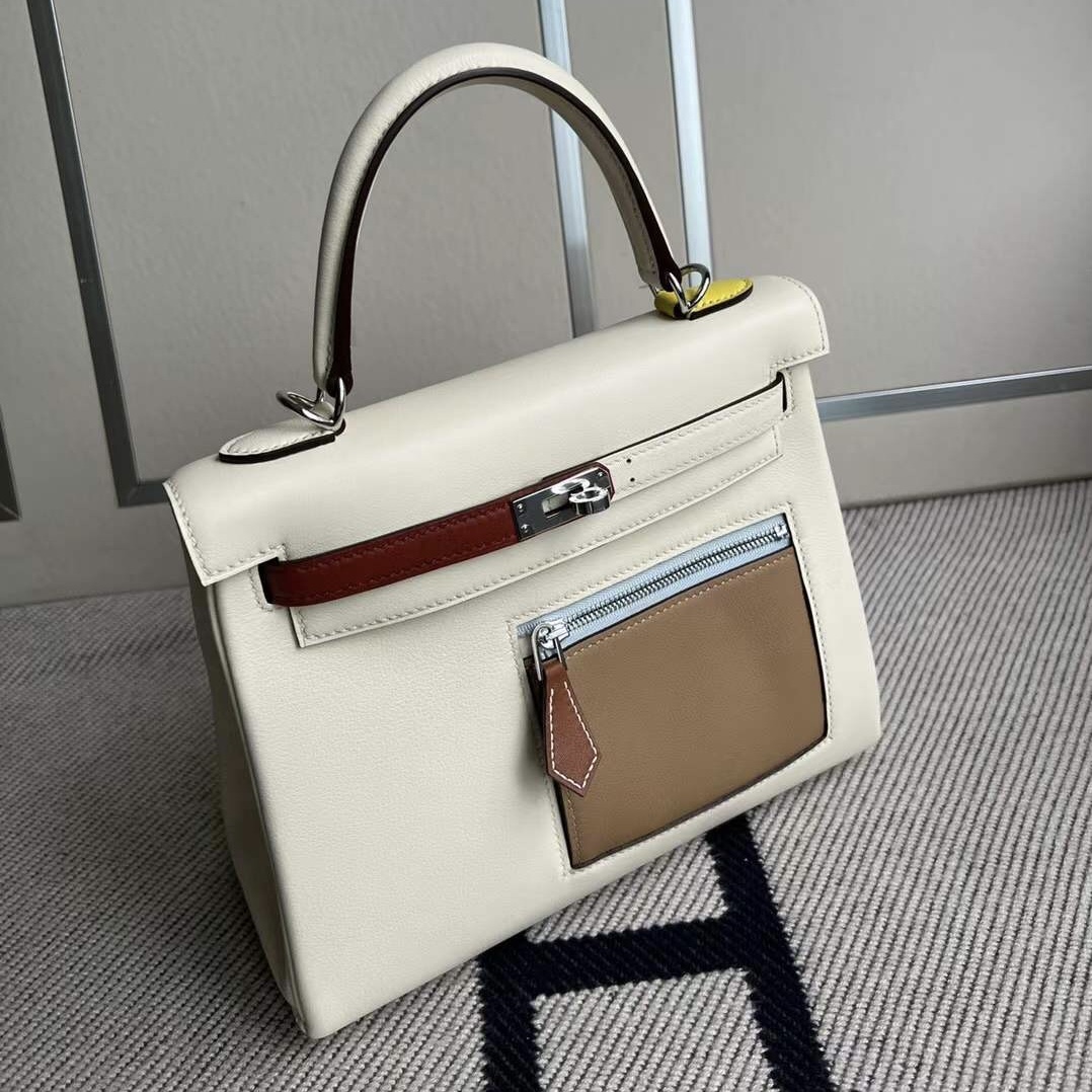 香港愛馬仕包價格 Hong Kong Hermes Kelly25 Colormatic口袋 i2 Nata奶油白銀扣