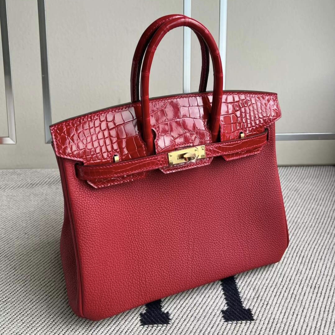 香港愛馬仕價格 Hermes Birkin 25 Touch Togo國旗紅美洲鱷魚法拉利紅金扣