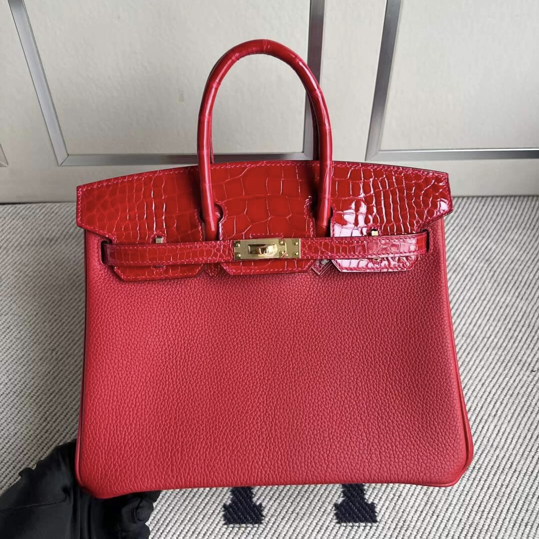 香港愛馬仕價格 Hermes Birkin 25 Touch Togo國旗紅美洲鱷魚法拉利紅金扣