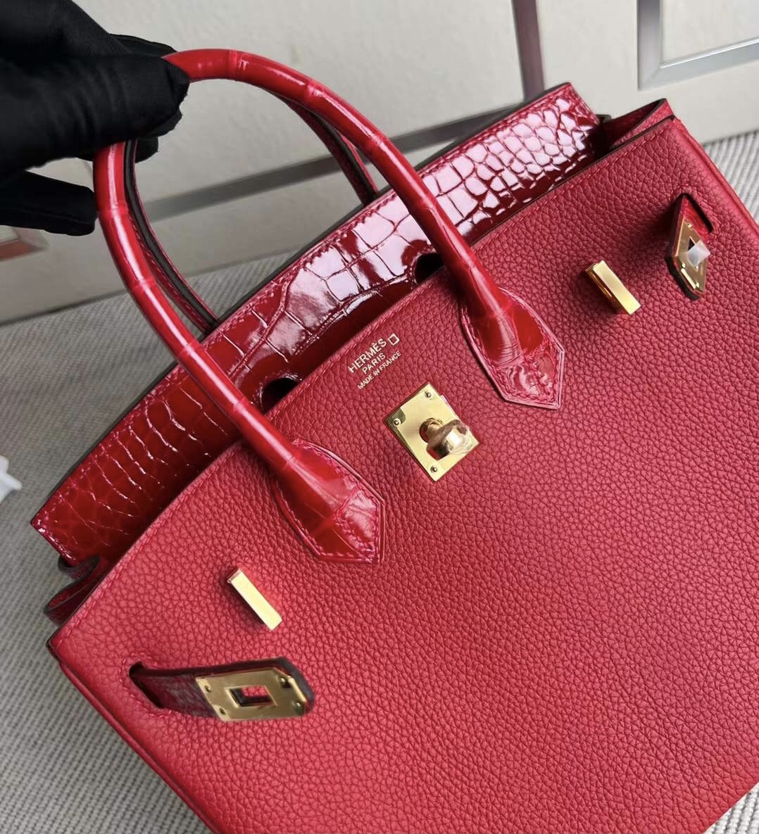 香港愛馬仕價格 Hermes Birkin 25 Touch Togo國旗紅美洲鱷魚法拉利紅金扣