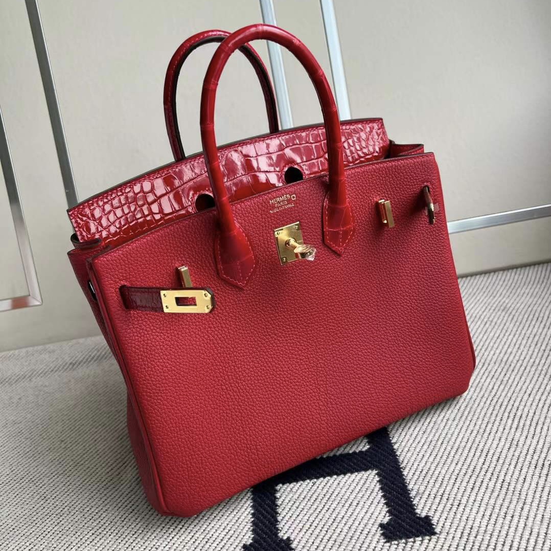 香港愛馬仕價格 Hermes Birkin 25 Touch Togo國旗紅美洲鱷魚法拉利紅金扣