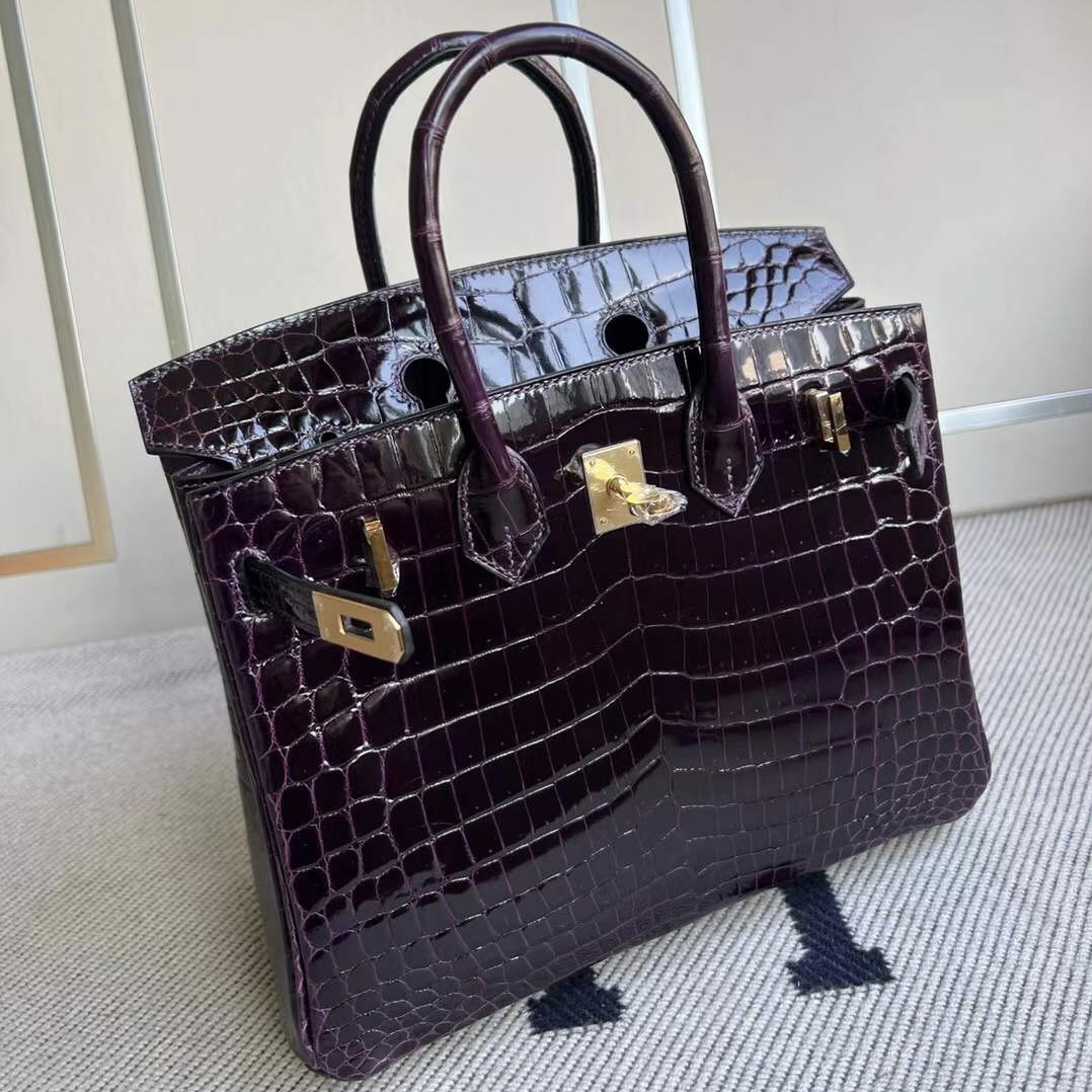 愛馬仕包官方價格 Hermes Birkin25亮面尼羅鱷魚 9G 水晶紫Améthyste金扣