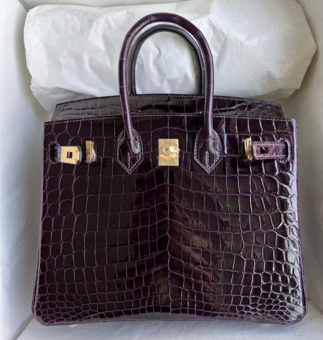 愛馬仕包官方價格 Hermes Birkin25亮面尼羅鱷魚 9G 水晶紫Améthyste金扣