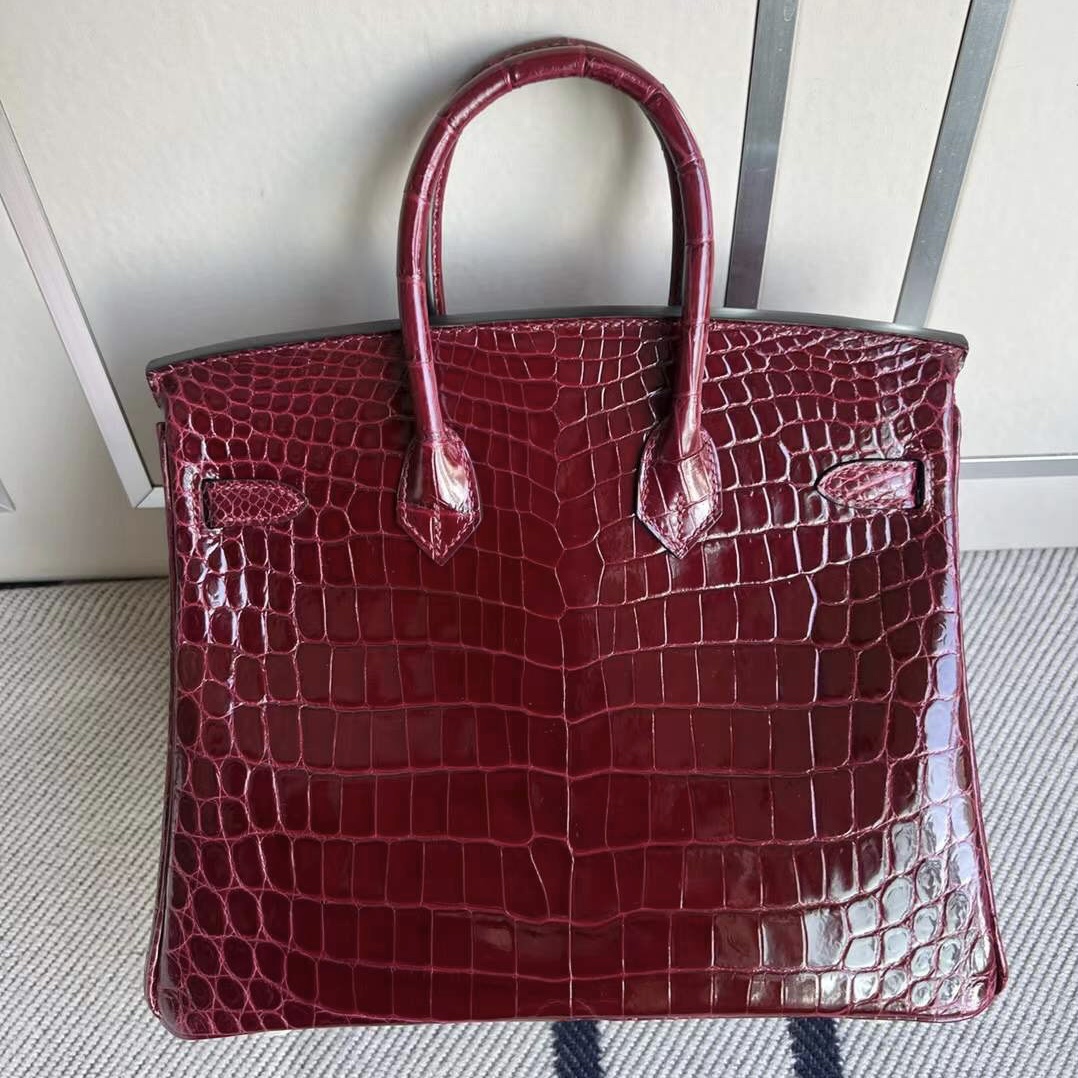 新加坡愛馬仕總店 Hermes Birkin 25 亮面尼羅鱷魚F5 Bourgogne 勃艮第酒紅