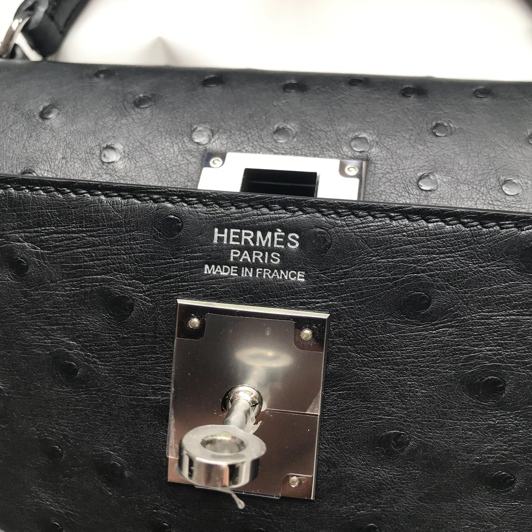 Singapore Hermes Kelly 35 Ostrich 原廠南非KK鴕鳥皮 CK89 Noir 黑色 銀扣