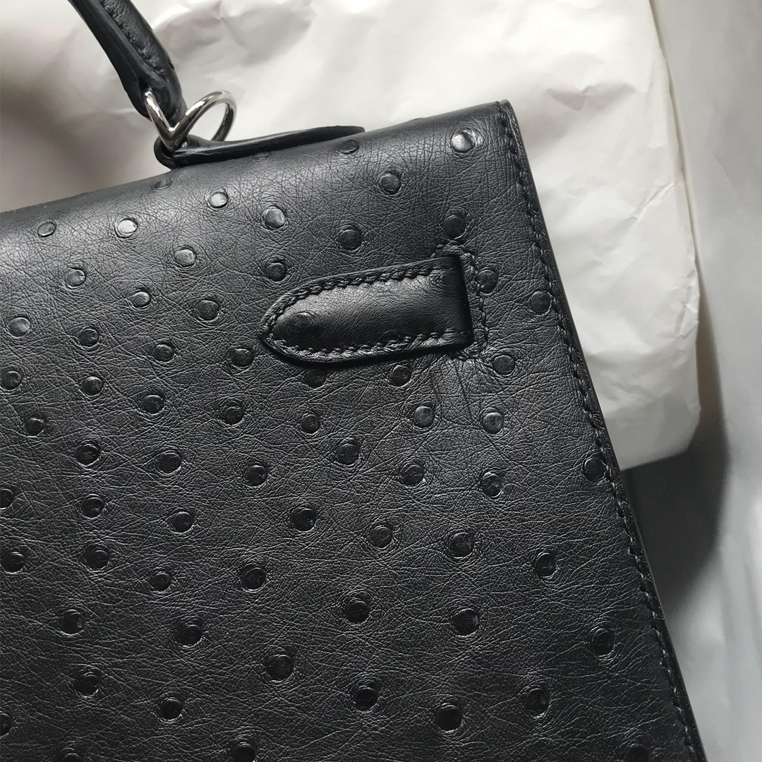 Singapore Hermes Kelly 35 Ostrich 原廠南非KK鴕鳥皮 CK89 Noir 黑色 銀扣