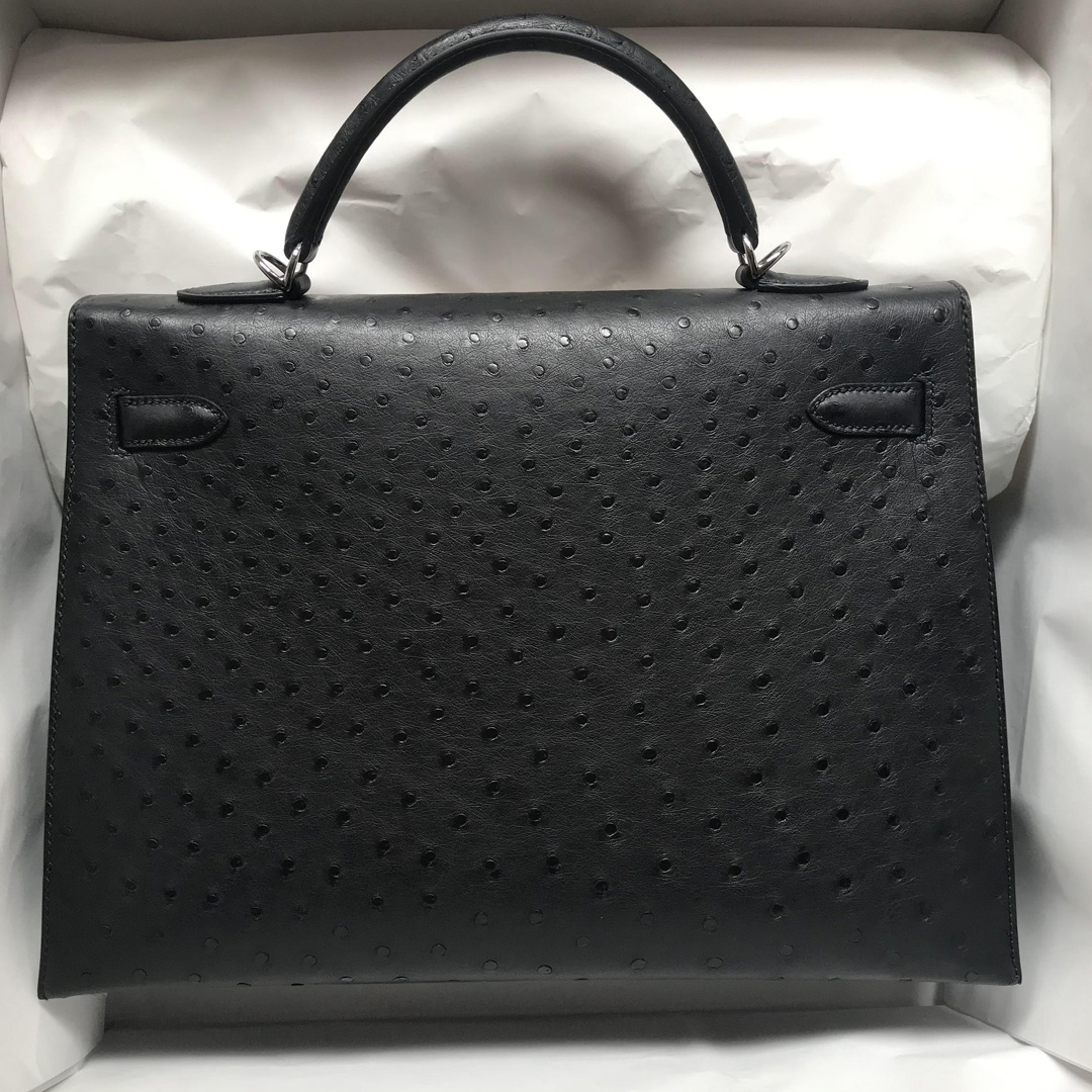 Singapore Hermes Kelly 35 Ostrich 原廠南非KK鴕鳥皮 CK89 Noir 黑色 銀扣