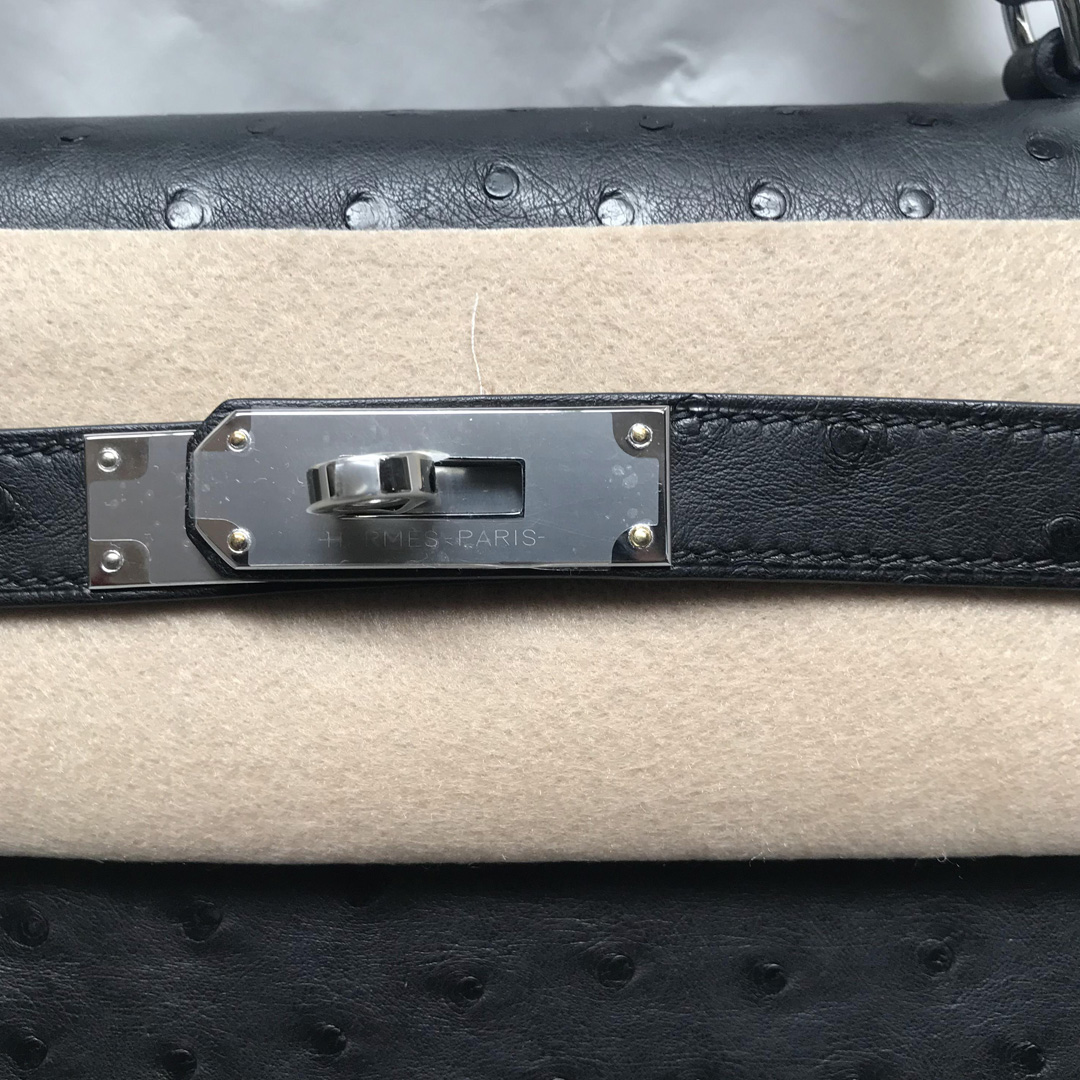 Singapore Hermes Kelly 35 Ostrich 原廠南非KK鴕鳥皮 CK89 Noir 黑色 銀扣