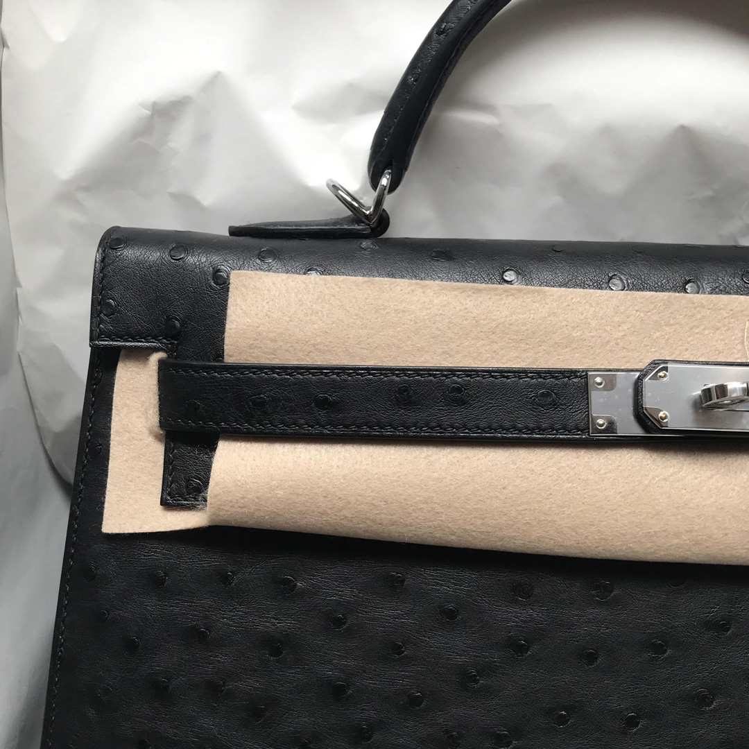 Singapore Hermes Kelly 35 Ostrich 原廠南非KK鴕鳥皮 CK89 Noir 黑色 銀扣