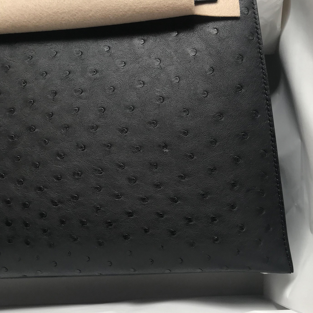 Singapore Hermes Kelly 35 Ostrich 原廠南非KK鴕鳥皮 CK89 Noir 黑色 銀扣