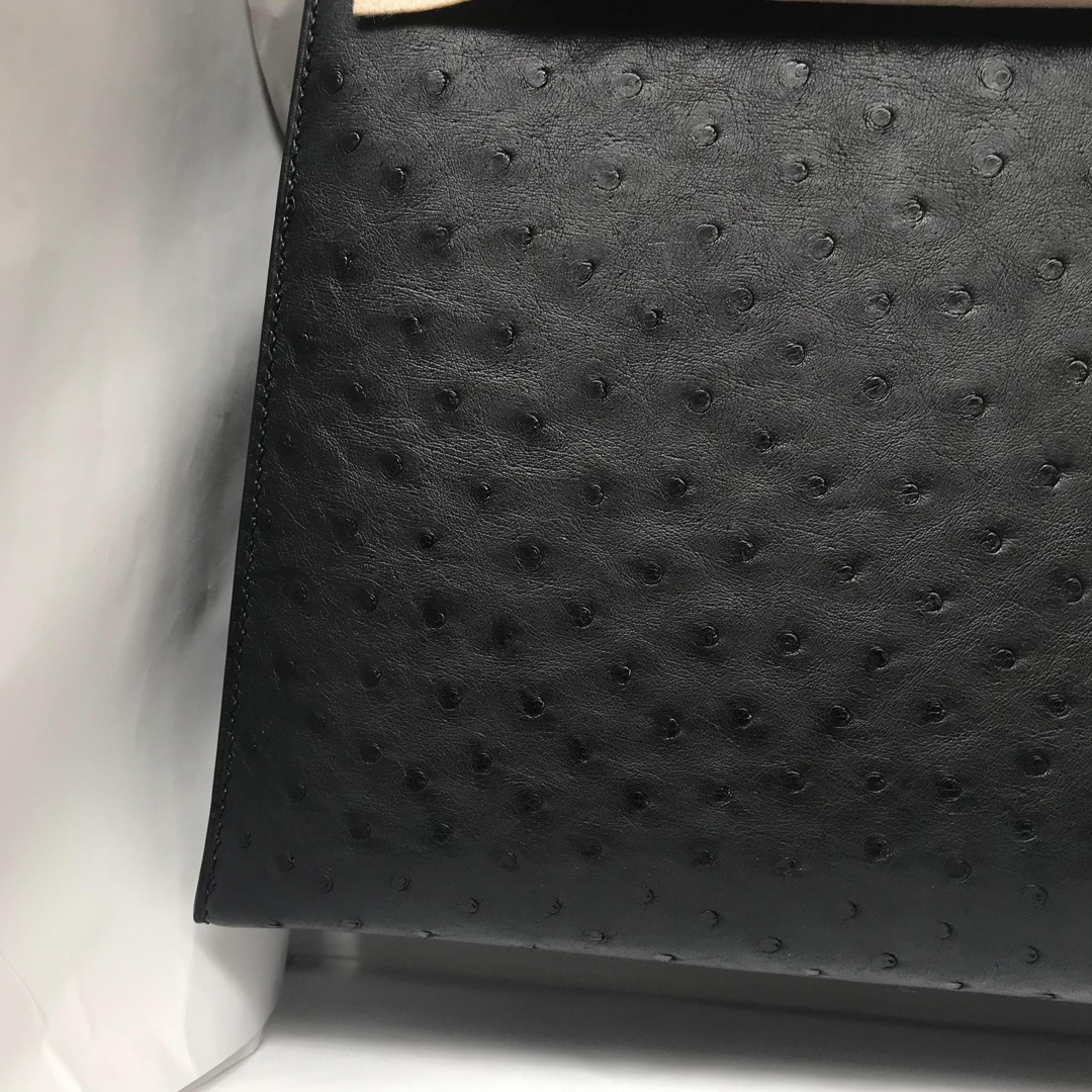 Singapore Hermes Kelly 35 Ostrich 原廠南非KK鴕鳥皮 CK89 Noir 黑色 銀扣