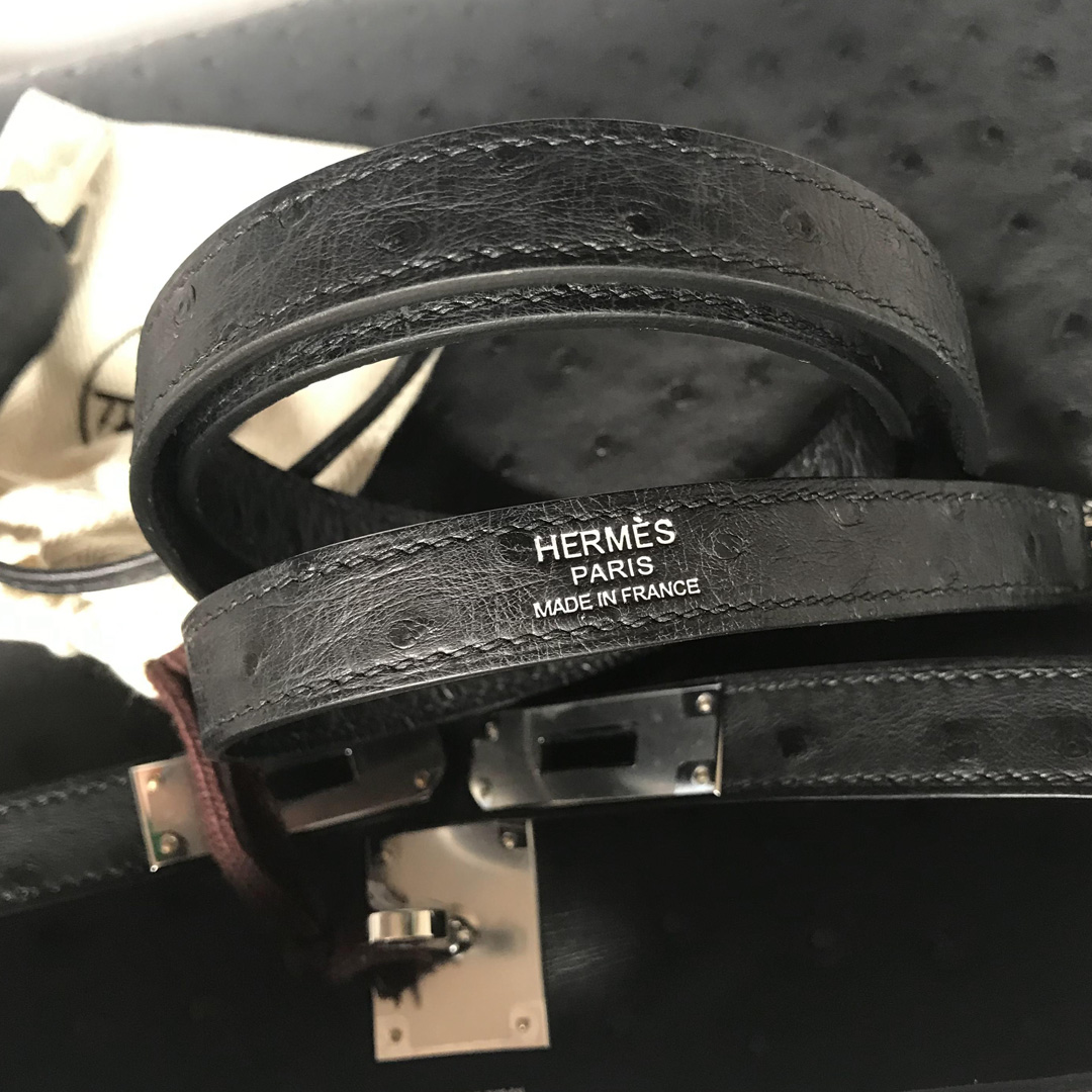 Singapore Hermes Kelly 35 Ostrich 原廠南非KK鴕鳥皮 CK89 Noir 黑色 銀扣